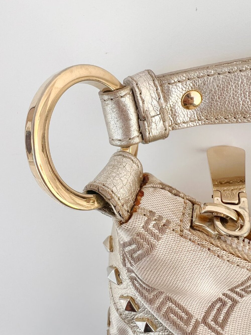 VERSACE Silver Metallic Leather Jacquard Medusa Studded Hobo Shoulder Bag - Picture 7 of 14